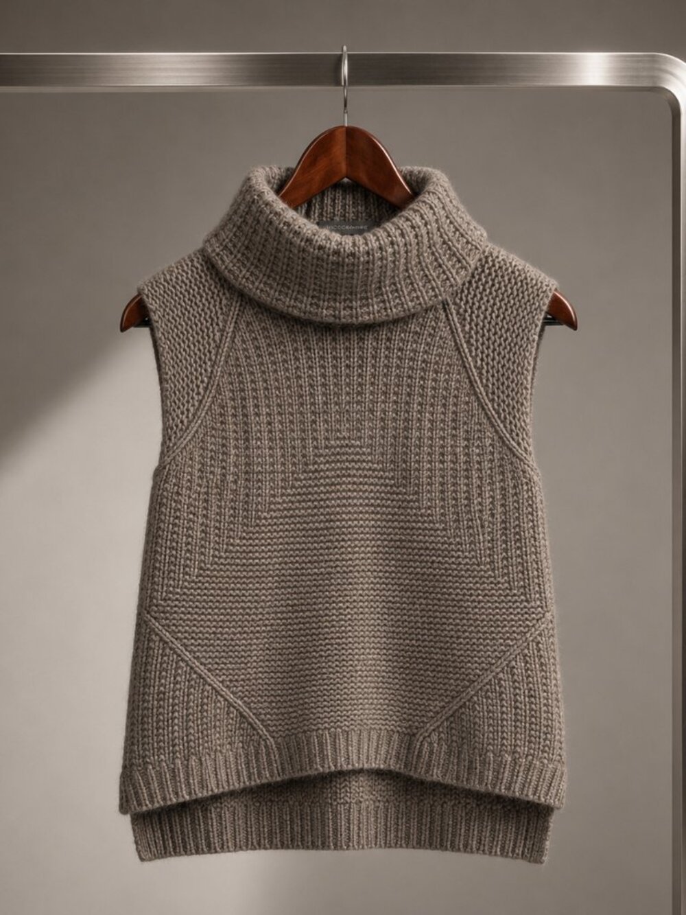Autumn Cashmere Chunky Cowl Neck Sleeveless Sweater Vest Taupe Cashmere Blend XS